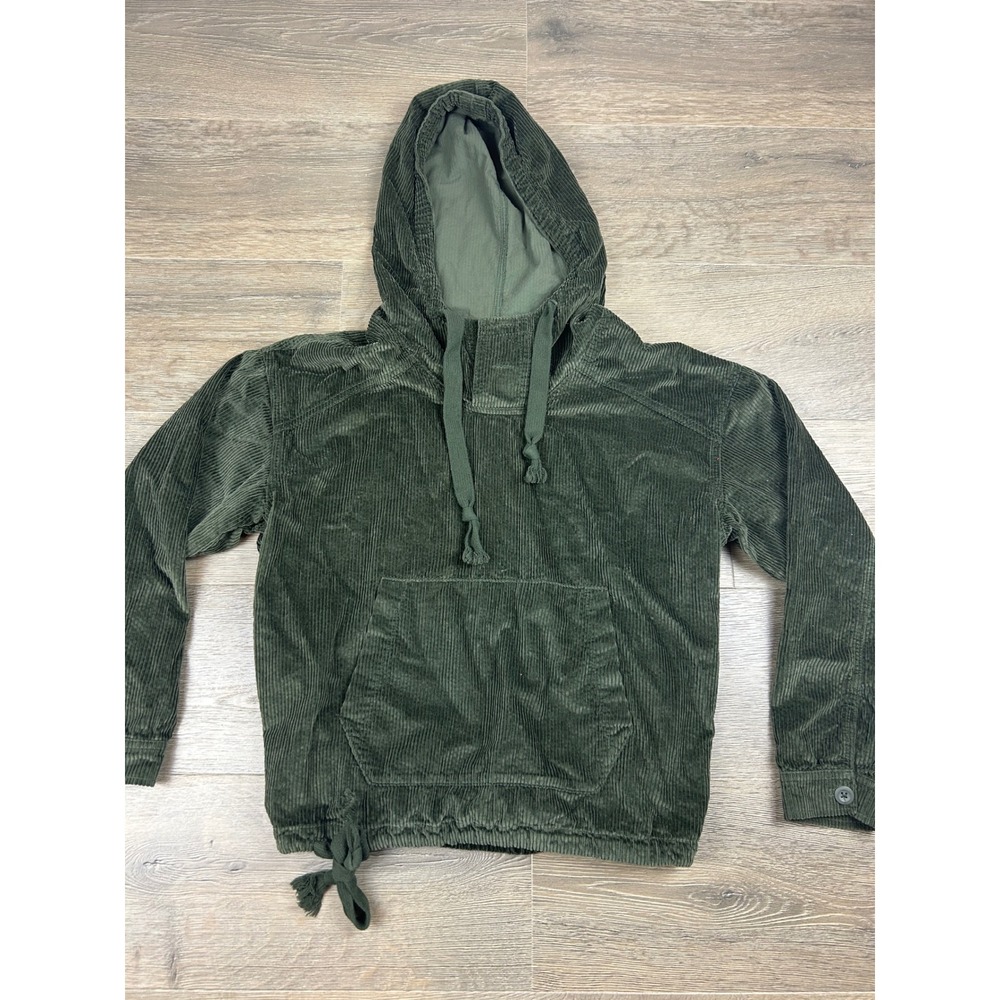 American Eagle Women Olive Green Corduroy Pullover Hoodie Kangaroo Pocket Size M